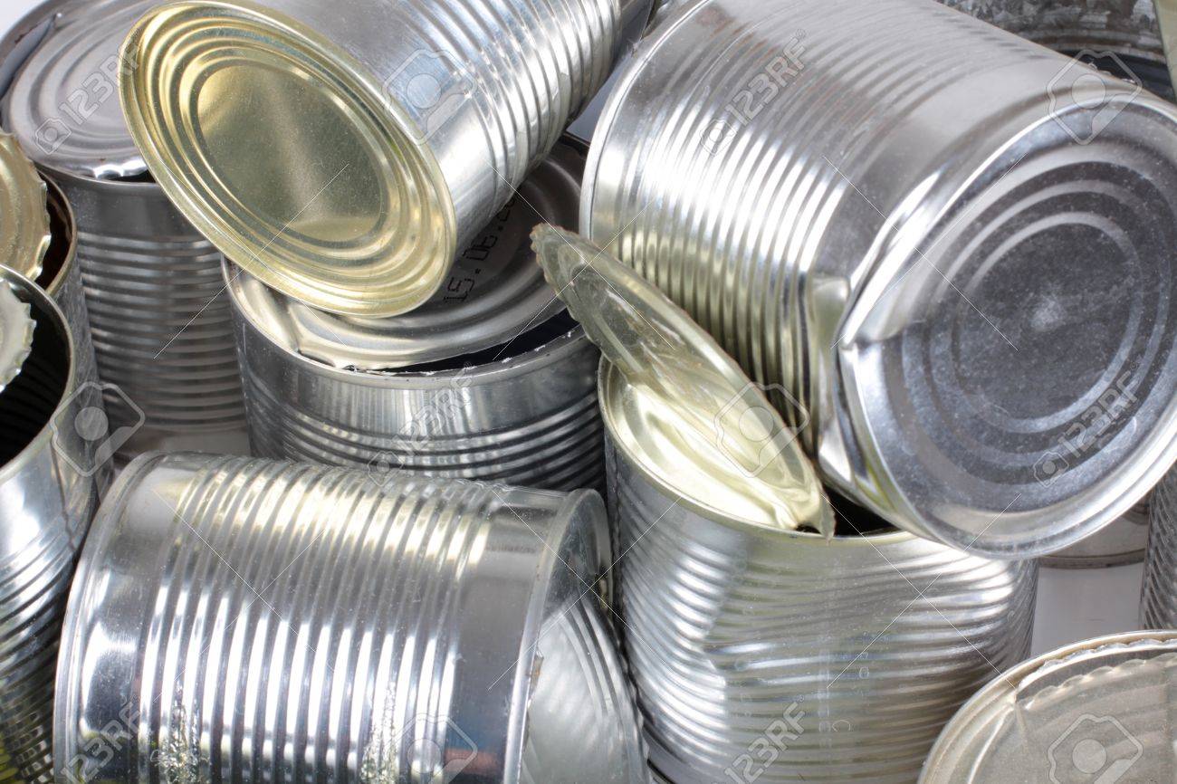 several unwrapped silver tin cans 